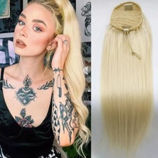 100 Real Remy Human Hair Drawstring Ponytail Extension With Clip In 100G 10-28"