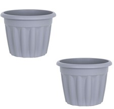 Set of 2 Plastic Small To Extra Large Grey Planters For Garden Round Flower Pots
