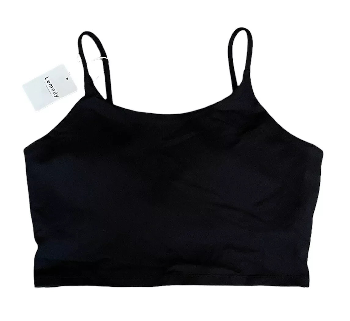 Lemedy Women s Padded Crop Tank Top Sports Bra Solid Black Size