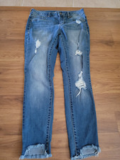 Maurices Distressed Skinny Jeans Medium Wash Frayed Step Hem Blue Denim Medium