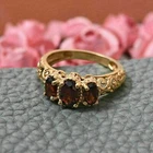 3Ct Oval Cut Three Stone Red Garnet Lab Created VintageRing 14K Yellow Gold Over