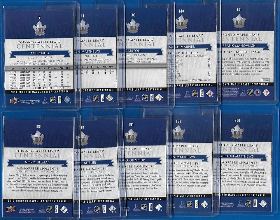 2017-18 TORONTO MAPLE LEAFS CENTENNIAL HOCKEY SILVER /99 CARD 1-200 SEE LIST - Image 2 of 3