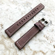 18mm Brown Soft Leather Band Strap with White Stitches for Wrist Hand Watches