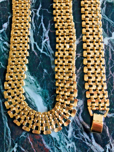 Vintage Goldtone set painter 19.25" necklace +8.25" bracelet convertible to 27.5 - Foto 7 di 13