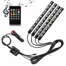 4 pcs 9 LED Car Interior Atmosphere RGB LED Strip Light Music Remote Control