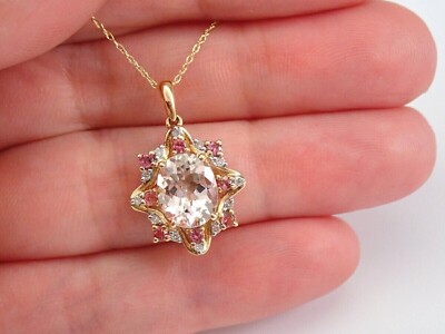 3Ct Oval Cut Lab Created Morganite Women Pendant 14K Yellow Gold Plated Silver