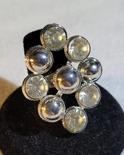 Huge Silver Plated Rhombus Diamante Crystal Cocktail Ring adjustable size