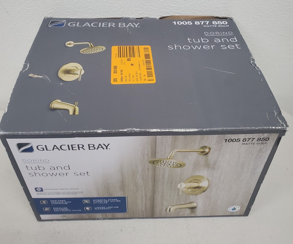 Glacier Bay Dorind Tub & Shower Faucet w/ Valve Matte Gold 1 
