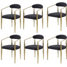 6 Set Dining Chairs Boucle Armchairs Sherpa Accent Chairs Black Gold Metal Legs