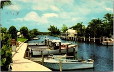 FORT SALERNO FLORIDA Boats Waterway Vintage Chrome Postcard 1972 Posted A47
