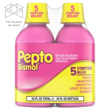 Pepto Bismol Liquid Fast Acting Upset Stomach & Diarrhea Relief 16 Oz 2 Pack