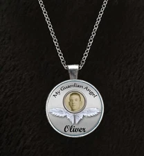 Personalised Photo Guardian Angel 18" Silver Plated Necklace Memorial Gift R266