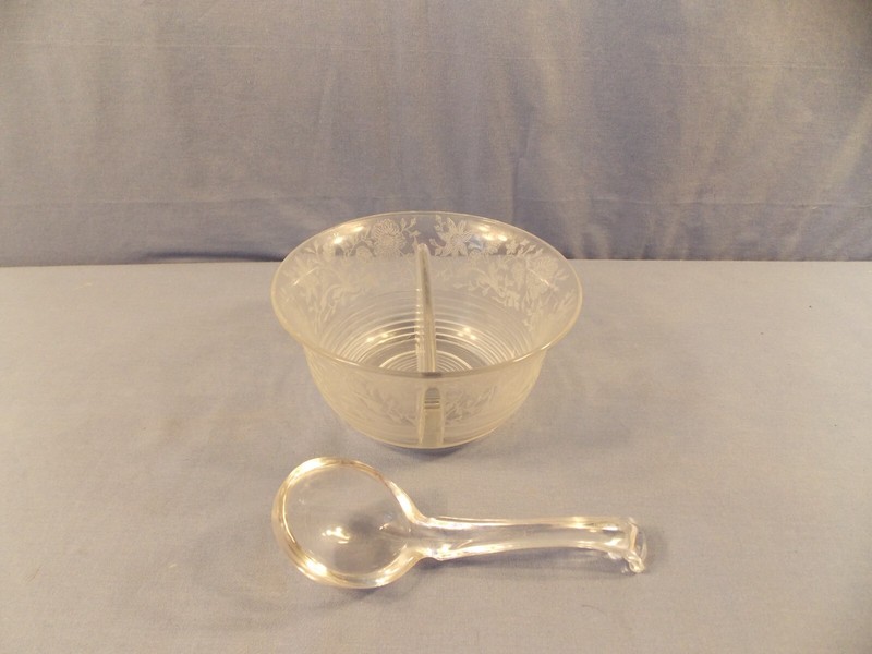 CAMBRIDGE "Wildflower Clear" Divided Bowl 5 1/4" with Serving Spoon