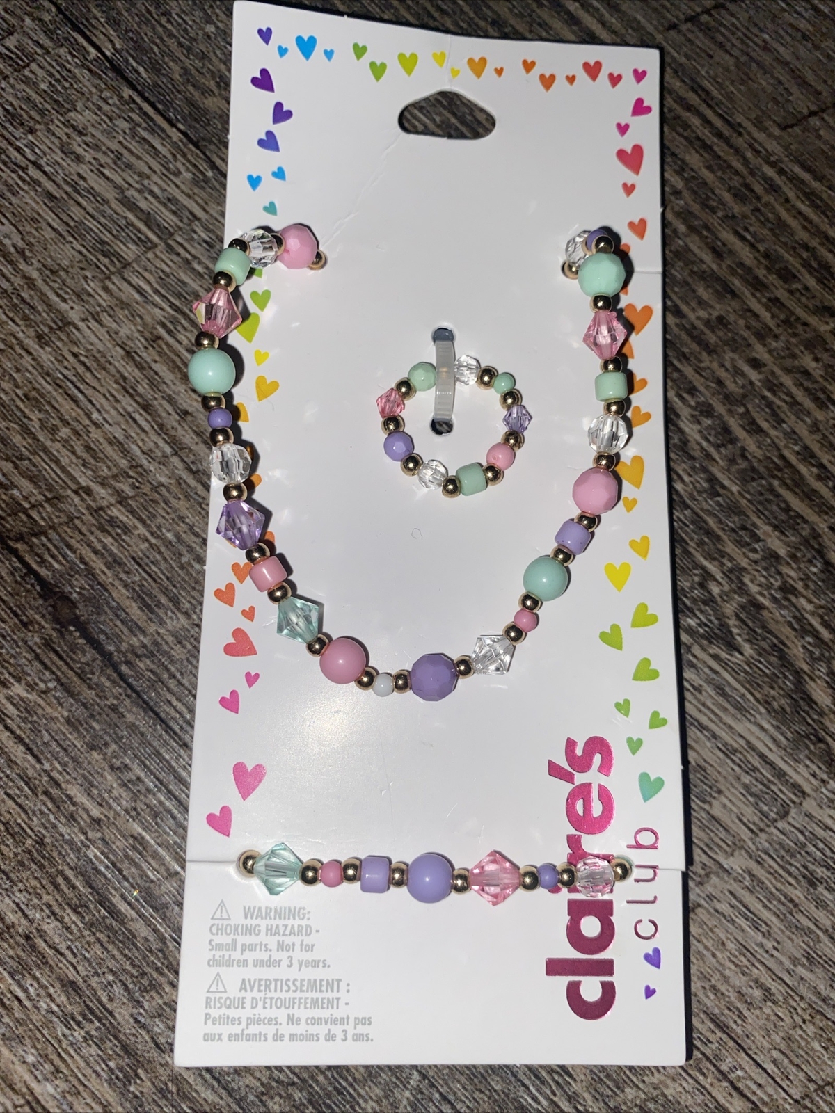 Claire’s club gold pastel jewelry set Easter birthday pink purple