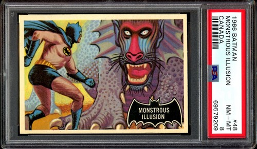 1966 Topps Batman Black Bat #48 Monstrous Illusion — PSA 8