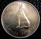 1967 WOLF Half Dollar Canada Fifty 50 Cents .800 Silver Coin UNC
