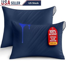 Navy Blue Queen Size Pillow Cover W/ Zipper Easy Maintenance Machine Washable US