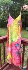 Natori Satin Long Nightgown Multicolor Slip Dress Midi Summer Lingerie Size S