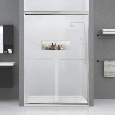 Chrome Easy Installation Double Sliding Door 48''W x 72''H Walk in Shower Kit