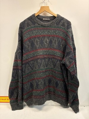 Vintage St Michael Wollmischung Pullover 44 Made in UK Retro Geometrisch Strickpullover