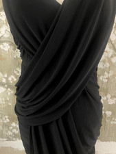 FREDERICK'S OF HOLLYWOOD VTG Black Drape Wiggle Bodycon Goddess Grecian Dress XL