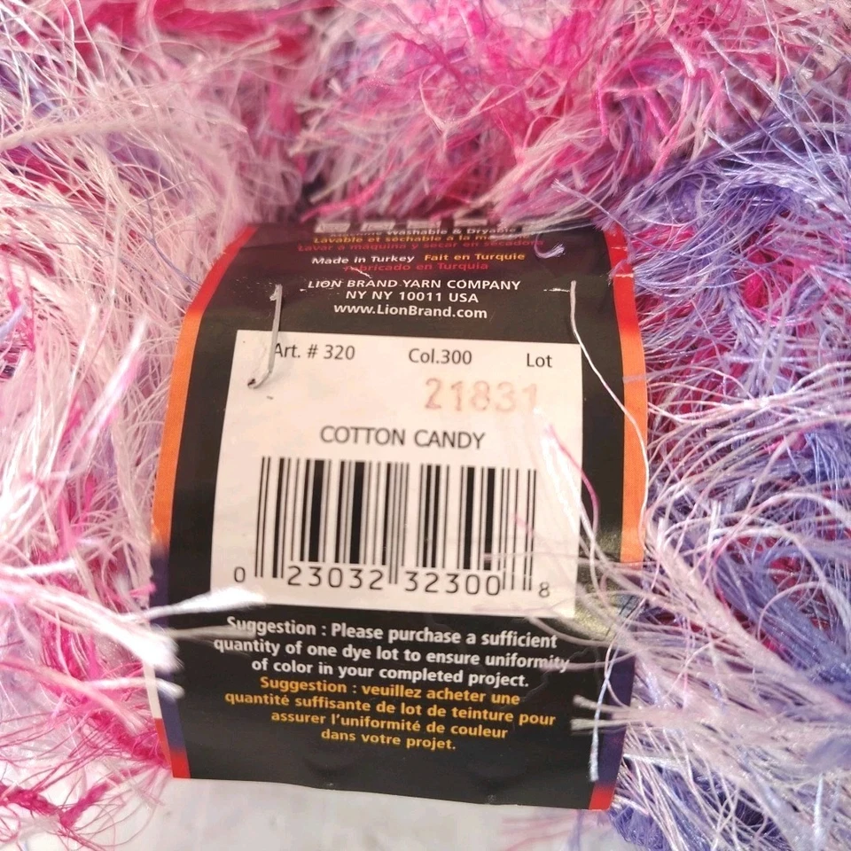 Lote de 4 madejas de algodón de azúcar a rayas de hilo de piel divertido marca Lion rosa lavanda púrpura Foto 4 de 4