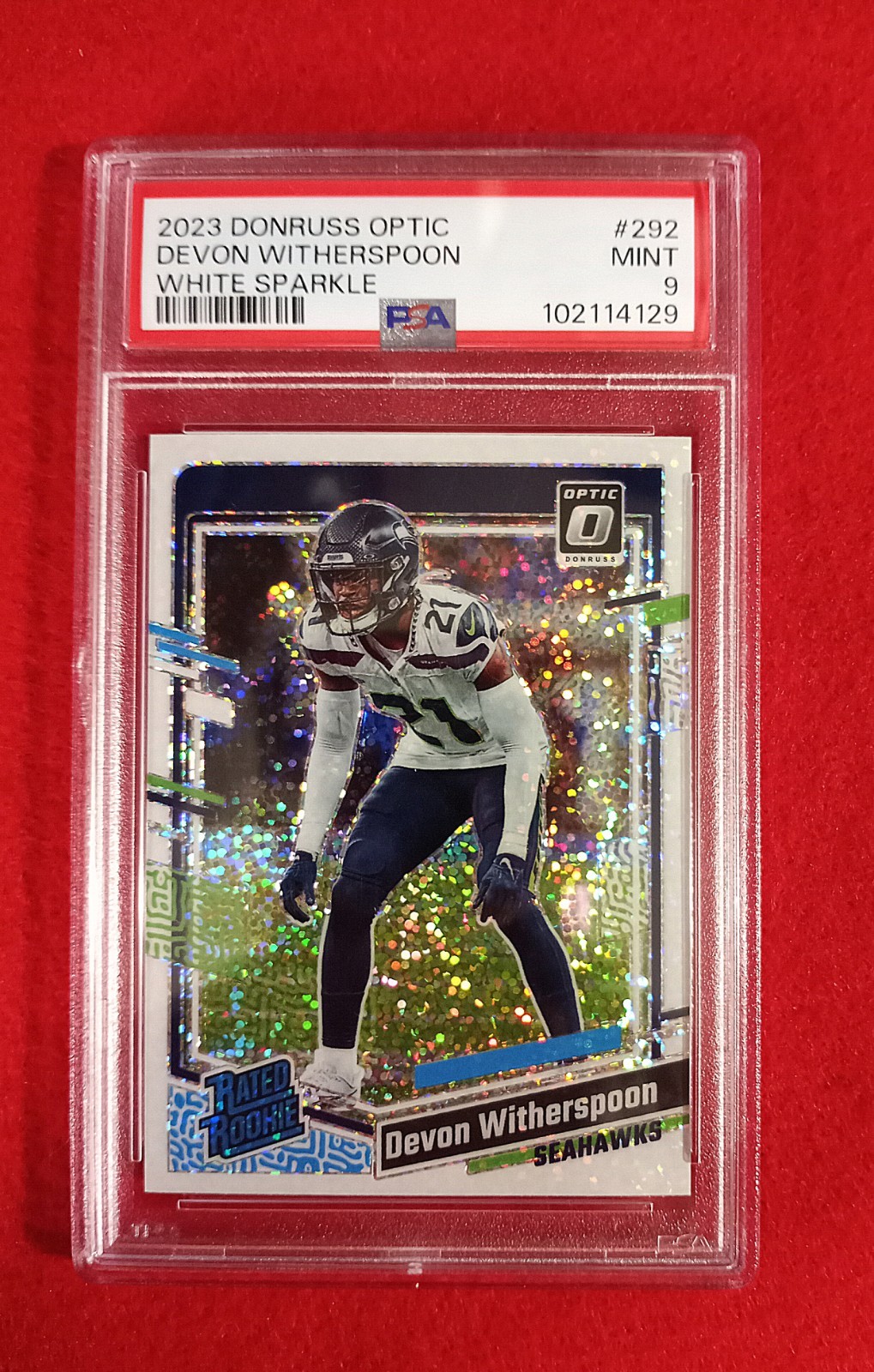 2023 DONRUSS OPTIC WHITE SPARKLE SSP RC Devon Witherspoon #292 POP 2 PSA 9 MINT