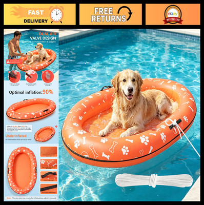 60''x36'' Inflatable Dog Pool Float with Handle & Rope - Tear-Resistant Pet Raft f