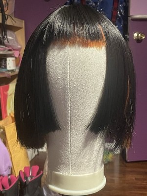Black With Orange Peekaboo Bob Cut Wig