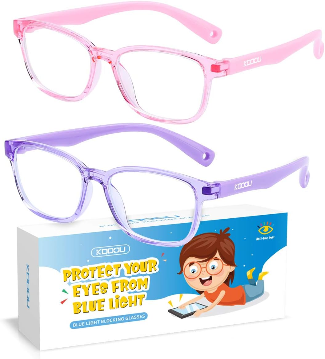 2 Pack Blue Light Blocking Glasses for Kids 3-12, Playful Toddler Frames