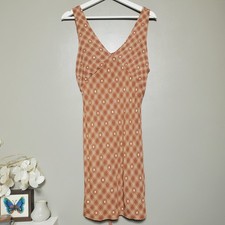 Wild Fable Mini Slip Dress Size Medium Brown Copper Check Sleeveless Ties 2022