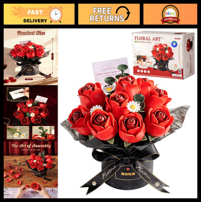 DIY 3D Puzzle Building Kit - 9 Burgundy Roses Bouquet Gift Box - Snap Together H