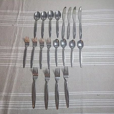 Set 20 Cambridge Swoon Sand Forks Knives Spoons Stainless Flatware Glossy Satin 