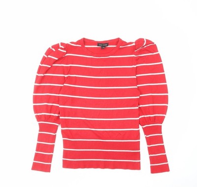 QED London Damen Pullover Pulli rot Rundhals gestreift Viskose Größe S