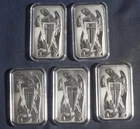 FIVE (5) SCOTTSDALE ARCHANGEL 1 OZ .999 SILVER BAR ( 5 OZ TOTAL)  LOT 210954