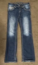 Rock Revival Women  s Dark Acid Wash Distressed Nero Slim Bootcut Jeans Size 29