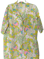 RARE Vintage Handmade Duster Robe, House Coat, 60's FLOWER POWER Cotton Flannel