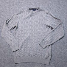 GANT Sweater Mens Medium Gray Cable Knit Cotton Crewneck Logo Pullover Classic
