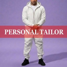 Men's 100 Genuine Soft Real Lambskin Leather Hoodie TrackSuit Sweatsuit White 