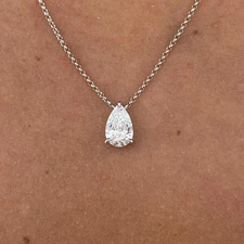 1.00CT Pear IGI Certified Lab Grown Diamond Necklaces Chain 18" 14k White Gold