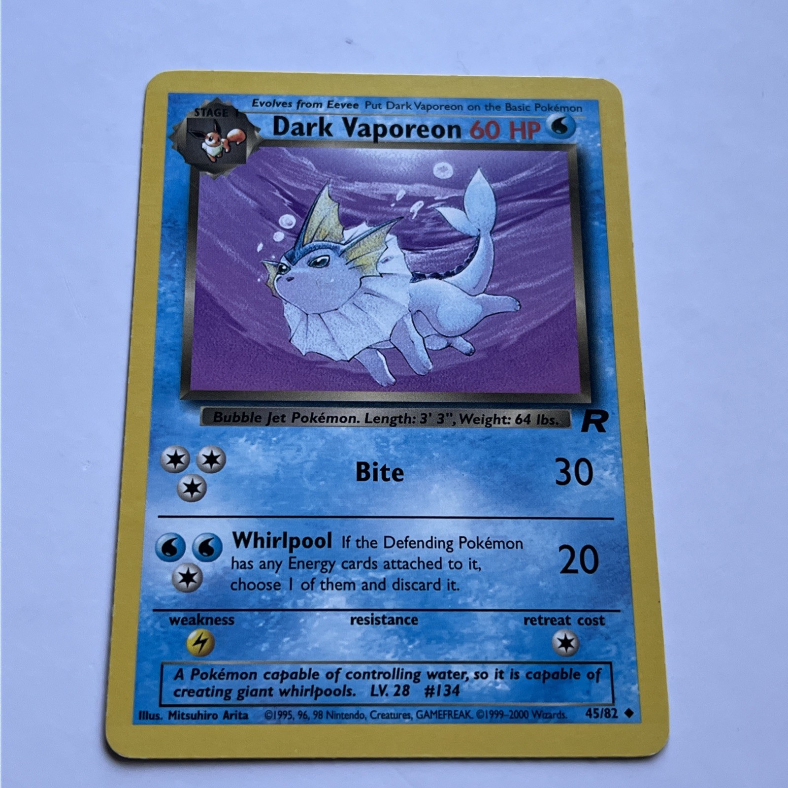 Dark Vaporeon 45/82 NM Vintage Team Rocket Vintage Pokemon Cards Non Holo WOTC