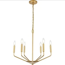 Living District Enzo 6-Light Pendant Chandelier Brass 22" Wide Industrial Modern