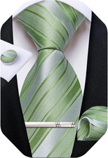 Mens Tie Silk Plaid Striped Necktie and Pocket Square Cufflinks Tie Clip Set wit