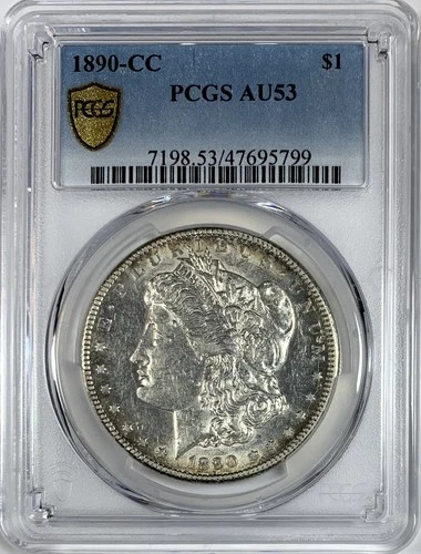 1890-CC $1 Morgan Silver Dollar, PCGS Gold Shield AU53, Carson City Mint!