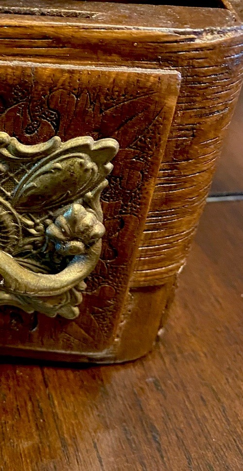 2 Antique Carved Wood Sewing Machine Drawers With Ornate Metal Pulls 12” X 4” ID