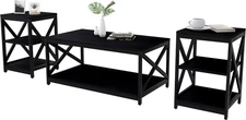 Bigbiglife Living Room Coffee Table Set of 3, Industrial X-Design Coffee Table a