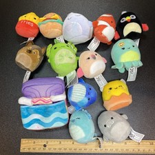 Lot of 14 Squishmallow Squishville Plushes, car fish seahorse seal toucan dog