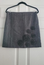 Ann Taylor Loft A-Line Skirt Gray Tweed Floral Embroidery Women's Size 4