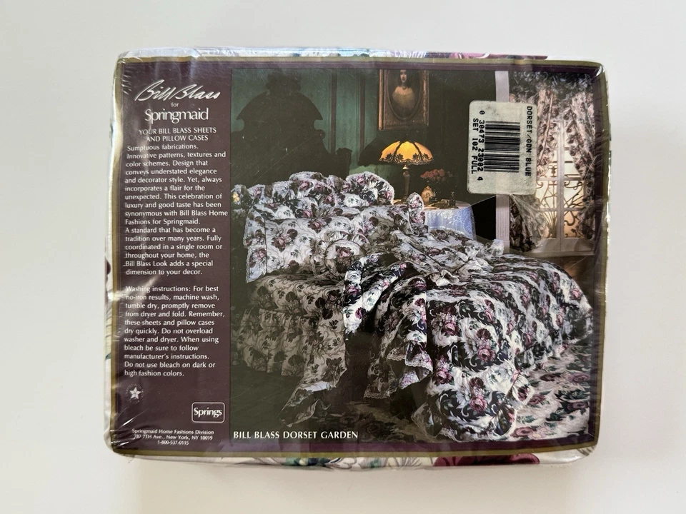 Vtg Bill Blass Springmaid 4 Pc Set Double Flat Fitted Pillow Sheet Dorset Garden - Image 2 of 4