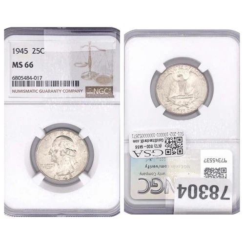 1945  Washington Quarter   NGC  MS66